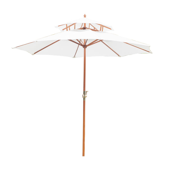 Parasol Parasol De Jardin En Bois Avec Double Toit Parasol De Balcon Crème