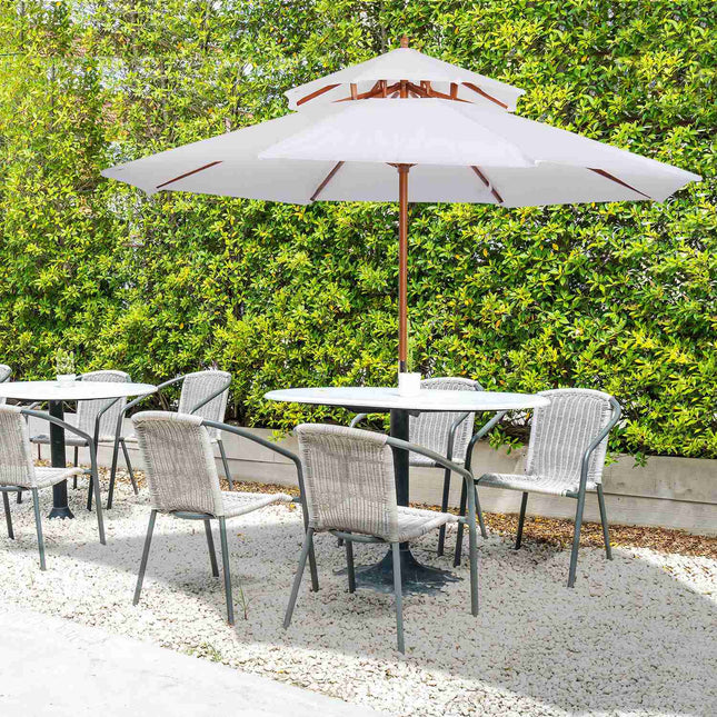 Parasol Parasol De Jardin En Bois Avec Double Toit Parasol De Balcon Crème