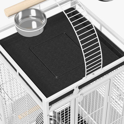 Cage pour perroquet avec 3 portes, 2 perchoirs et roulettes, blanche