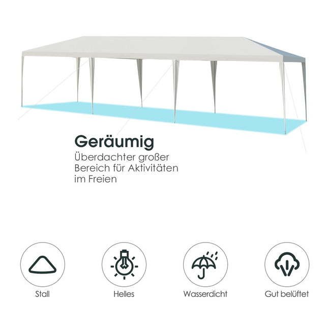 Partyzelt 3m x 9m Wasserdichter Pavillon für den Außenbereich Weiß