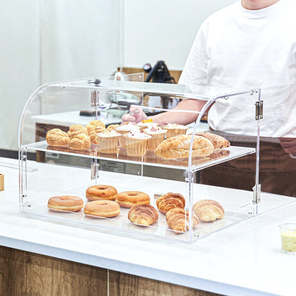 Pastry Display Case, 2-Tier Acrylic, Rear Door, 56cm