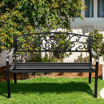 Banc de patio 50 pouces, structure en acier, dossier en fonte