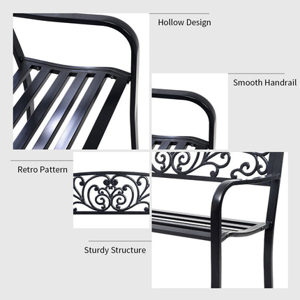Banc de patio 50 pouces, structure en acier, dossier en fonte