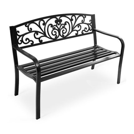 Banc de patio 50 pouces, structure en acier, dossier en fonte