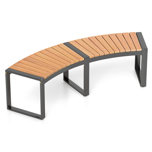 Banc de patio incurvé – Assise à lattes en acacia, pieds en métal