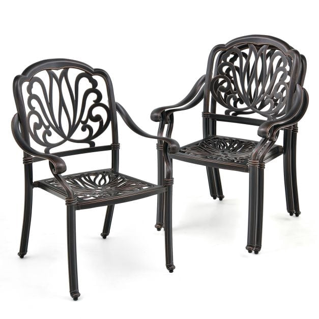 Chaises de salle à manger pour patio, lot de 2 fauteuils en aluminium moulé