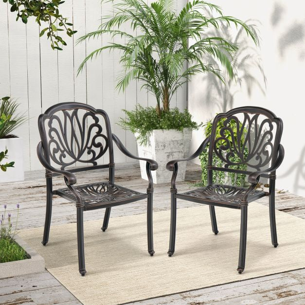 Chaises de salle à manger pour patio, lot de 2 fauteuils en aluminium moulé