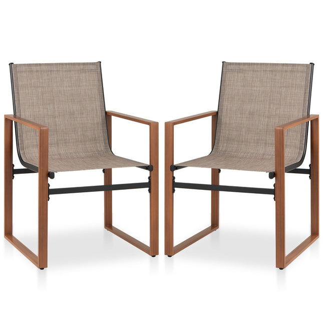 Ensemble de 2 chaises de salle à manger pour patio, tissu respirant, marron