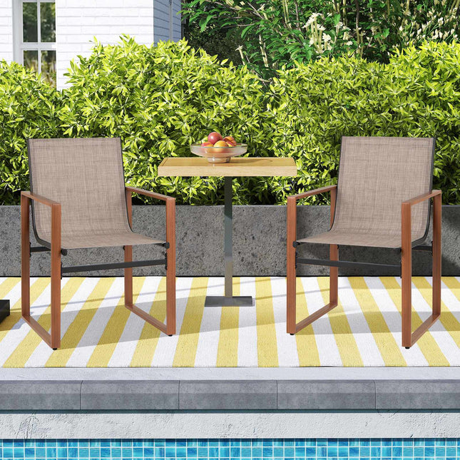 Ensemble de 2 chaises de salle à manger pour patio, tissu respirant, marron