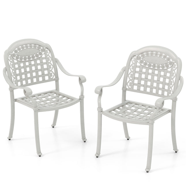 Chaises de salle à manger de patio, ensemble de 2, en aluminium moulé, blanches