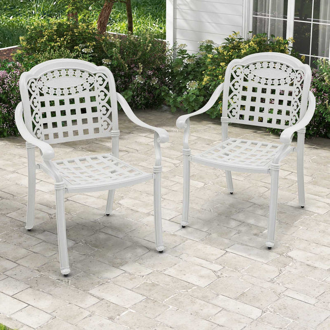 Chaises de salle à manger de patio, ensemble de 2, en aluminium moulé, blanches