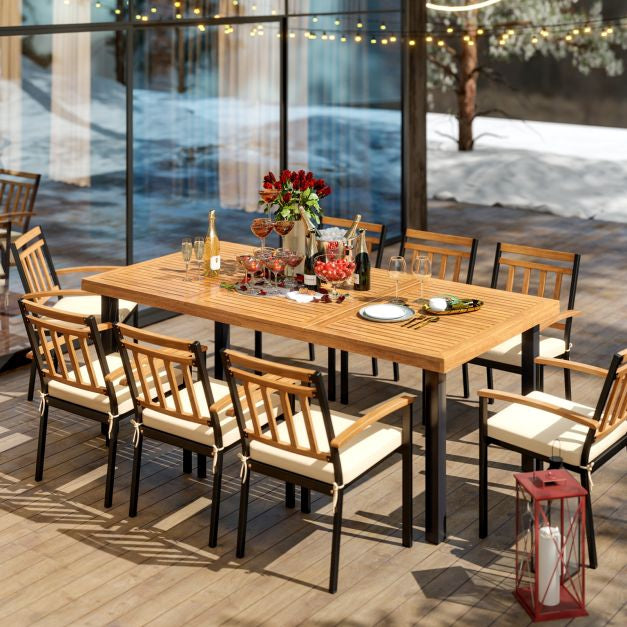 Table de jardin 200 x 100 cm, plateau en acacia, trou pour parasol