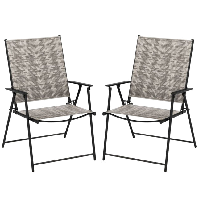 Ensemble de 2 chaises pliantes de patio, avec accoudoirs, en rotin PE