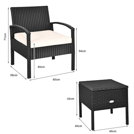 Terrassenmöbel-Set, 3-teilig, wetterfest, PE-Rattan, Konversationsset, Schwarz