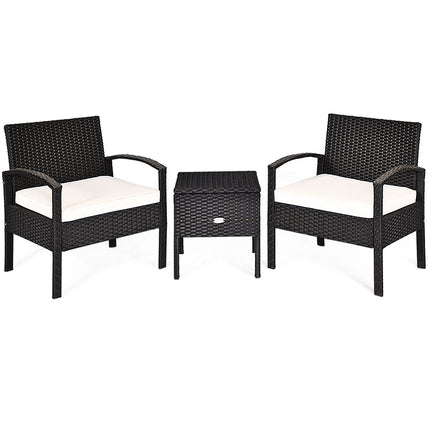 Terrassenmöbel-Set, 3-teilig, wetterfest, PE-Rattan, Konversationsset, Schwarz