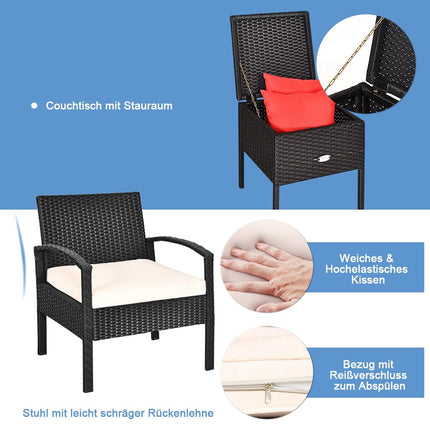 Terrassenmöbel-Set, 3-teilig, wetterfest, PE-Rattan, Konversationsset, Schwarz
