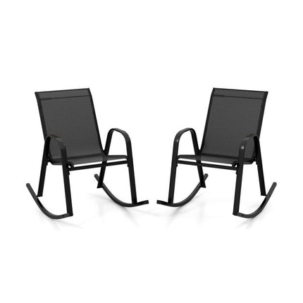 Schaukelstühle für die Terrasse, 2er-Set, atmungsaktiver Stoff, schwarz