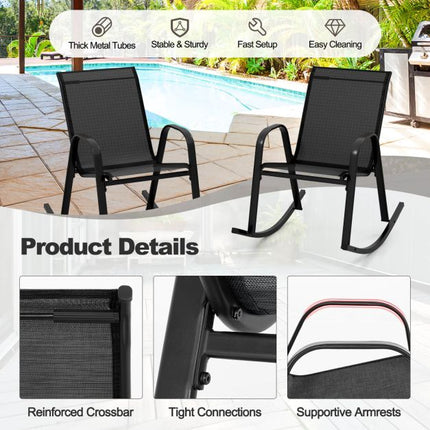 Schaukelstühle für die Terrasse, 2er-Set, atmungsaktiver Stoff, schwarz