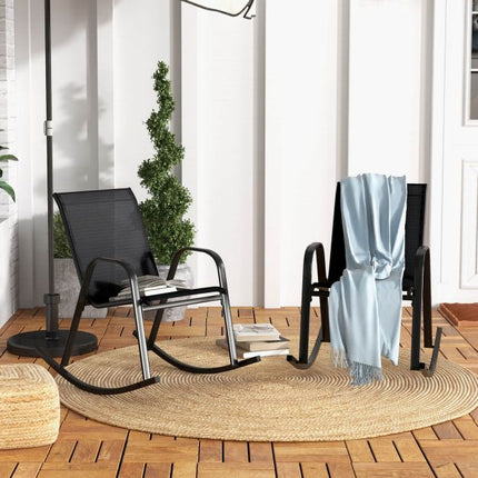 Schaukelstühle für die Terrasse, 2er-Set, atmungsaktiver Stoff, schwarz