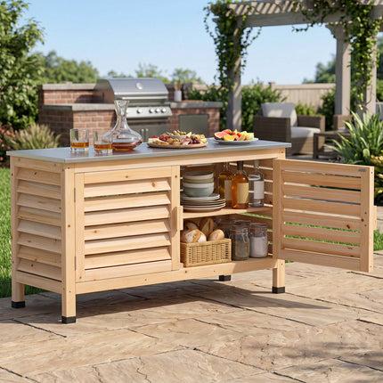Armoire de rangement pour terrasse avec plateau et étagères en acier inoxydable