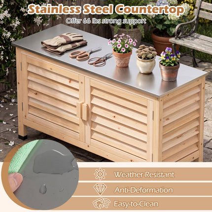 Armoire de rangement pour terrasse avec plateau et étagères en acier inoxydable