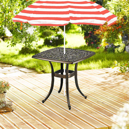 Table de patio carrée avec trou pour parasol - Aluminium moulé, forme carrée