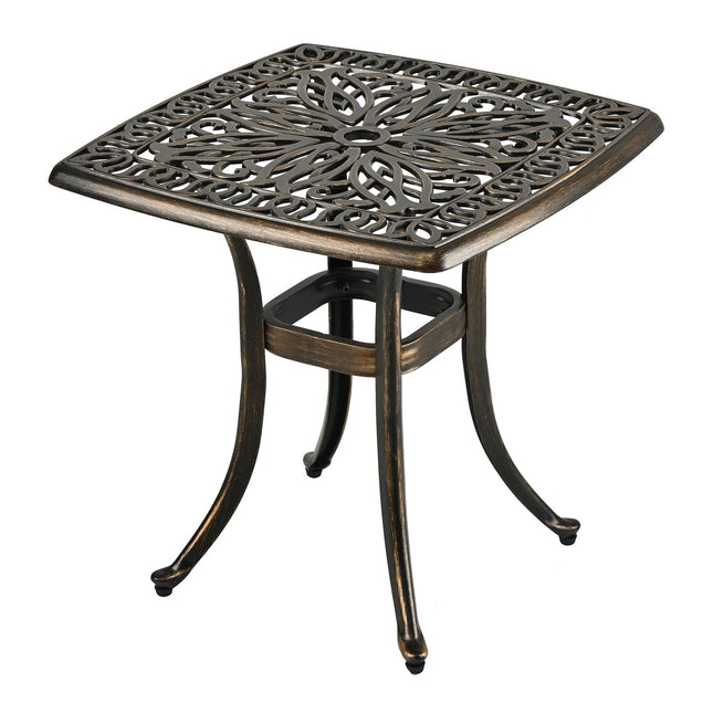 Table de patio carrée avec trou pour parasol - Aluminium moulé, forme carrée