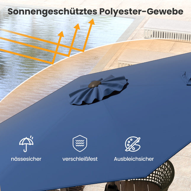 Parasol de terrasse 230 cm avec manivelle et inclinaison, bleu marine