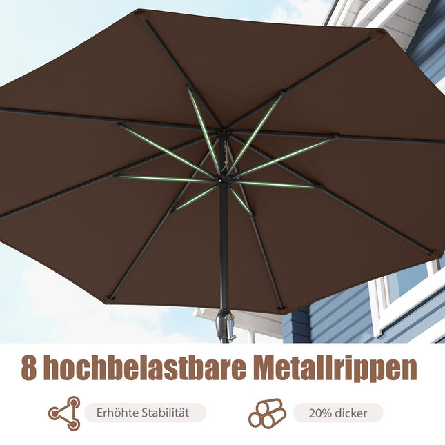 Parasol de terrasse 250 cm avec manivelle, 8 baleines, marron