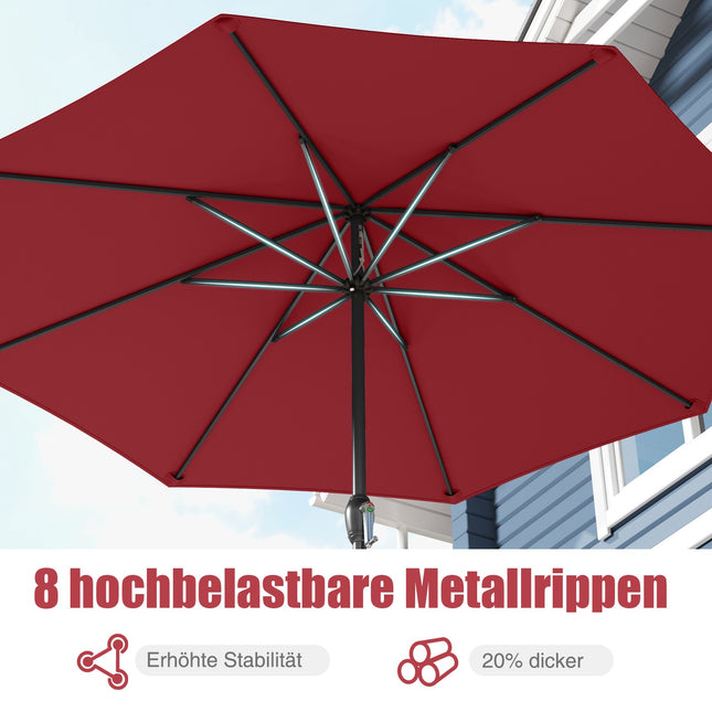 Parasol de terrasse 250 cm avec manivelle, 8 baleines, bordeaux