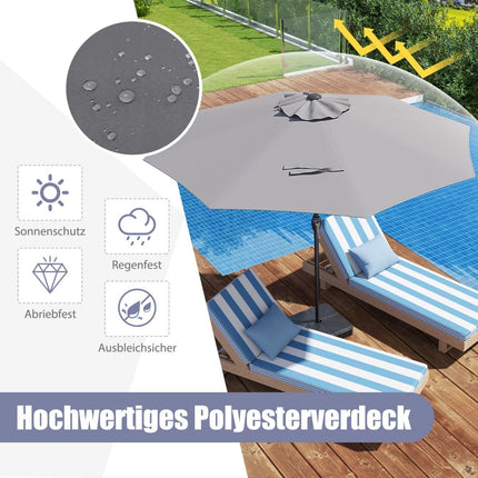 Parasol de terrasse 250 cm avec manivelle, 8 baleines, gris