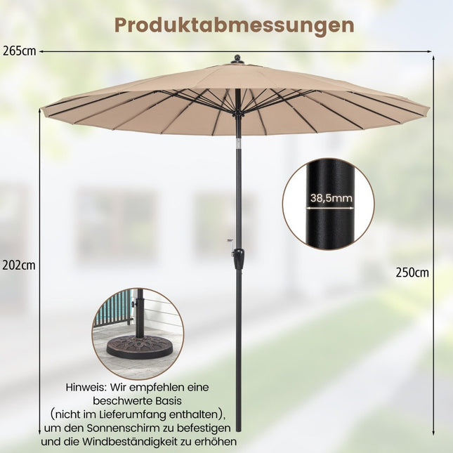 Parasol de terrasse 265 cm, UV 50+, inclinable et manivelle, marron