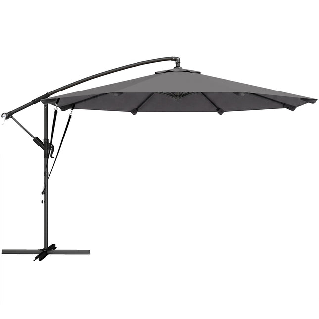 Parasol de terrasse, 2,95 m de diamètre, gris foncé, avec housse