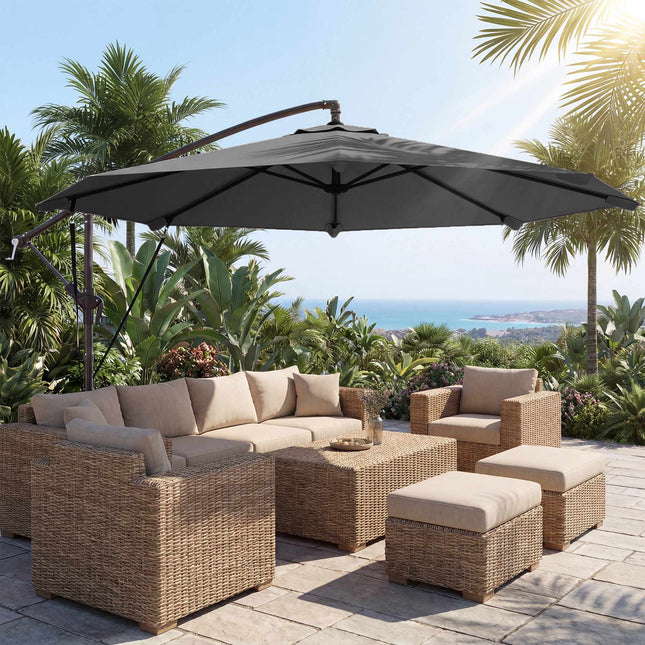 Parasol de terrasse, 2,95 m de diamètre, gris foncé, avec housse