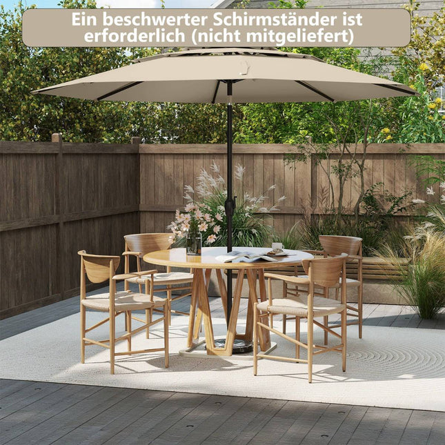 Parasol de terrasse, 300 cm, inclinable et à manivelle, beige