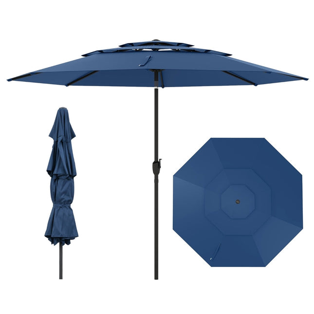 Parasol de terrasse 300 cm, inclinable et à manivelle, bleu marine