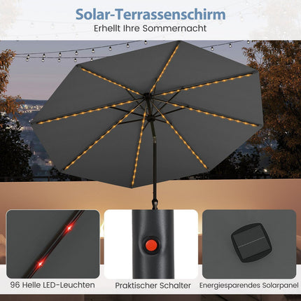 Sonnenschirm 300cm mit Solar-LED-Beleuchtung, 9 Modi