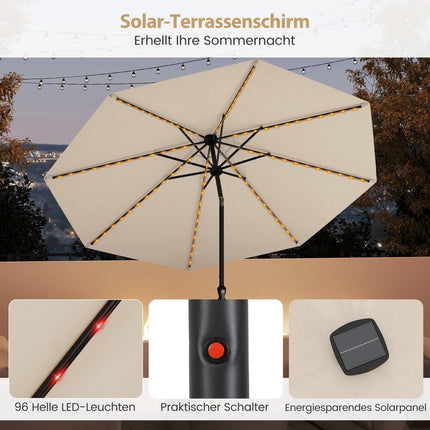 Sonnenschirm 300cm mit Solar-LED-Beleuchtung, 9 Modi