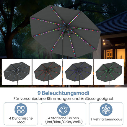 Sonnenschirm 300cm mit Solar-LED-Beleuchtung, 9 Modi