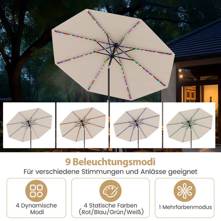 Sonnenschirm 300cm mit Solar-LED-Beleuchtung, 9 Modi