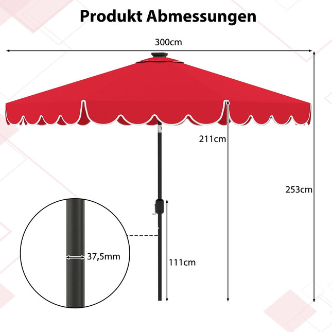 Parasol de terrasse 300 cm avec éclairage LED solaire et manivelle