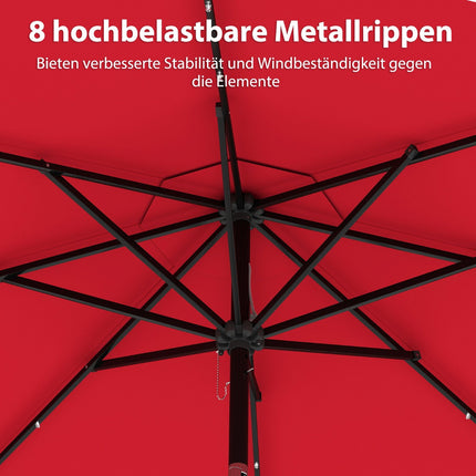 Parasol de terrasse 300 cm avec éclairage LED solaire et manivelle