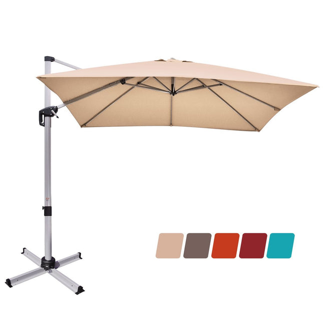 Parasol de terrasse avec base croisée, mât en aluminium, rotation à 360°