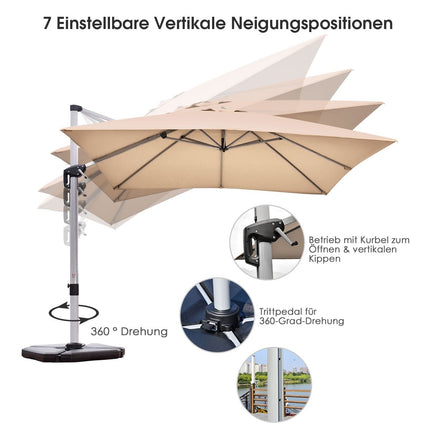 Terrassenschirm mit Kreuzfuß, Aluminiumstange, 360° Drehbar