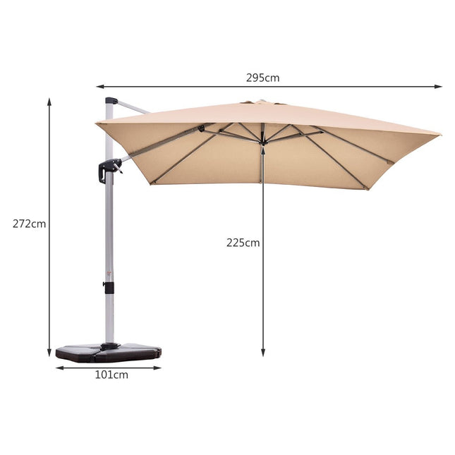 Parasol de terrasse avec base croisée, mât en aluminium, rotation à 360°