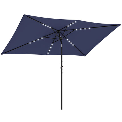 Sonnenschirm mit Solar-LED-Beleuchtung, Knickfunktion und Kurbel, Navy