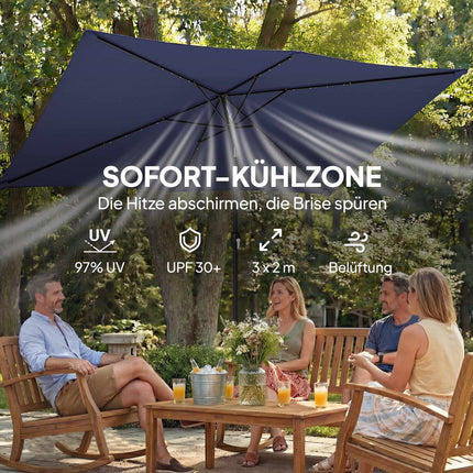 Sonnenschirm mit Solar-LED-Beleuchtung, Knickfunktion und Kurbel, Navy
