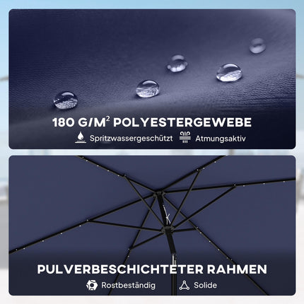 Sonnenschirm mit Solar-LED-Beleuchtung, Knickfunktion und Kurbel, Navy