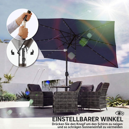 Sonnenschirm mit Solar-LED-Beleuchtung, Knickfunktion und Kurbel, Navy