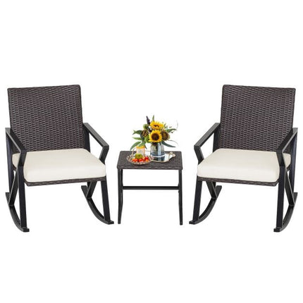 Hollywoodschaukel-Set aus Korbgeflecht für die Terrasse, 3-teilig mit Tisch und Kissen